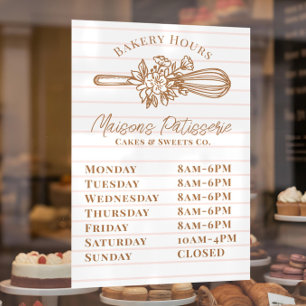 Pink Stripe Floral Whisk Bakery Shop Store Hours Window Cling