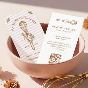 Pink Stripe Floral Whisk Baking Utensil Bakery Business Card