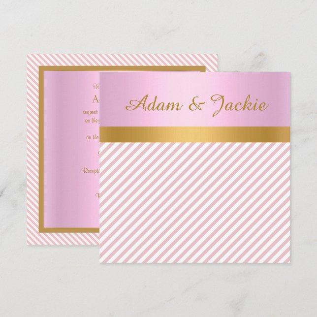 PINK STRIPE GOLD METALLIC WEDDING ENGAGEMENT INVITATION (Front/Back)