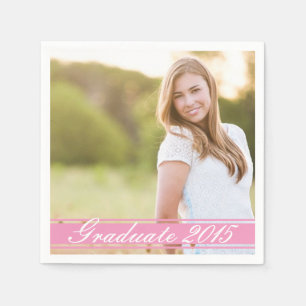 Pink Stripe Graduation Party Paper Napkin Set