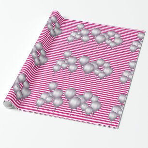 Pink Stripe GRAY Balloon BIRTHDAY WEDDING WRAP Wrapping Paper