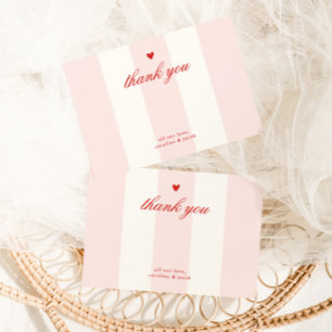Pink Stripe Heart Valentine Baby Shower Thank You Card