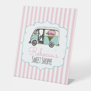 Pink Stripe Ice Cream Birthday Sign