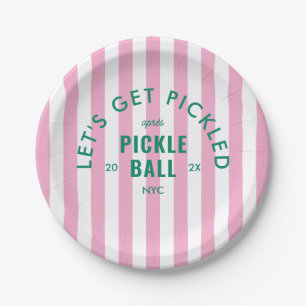 Pink Stripe Let's Get Pickled Après Pickleball Paper Plate
