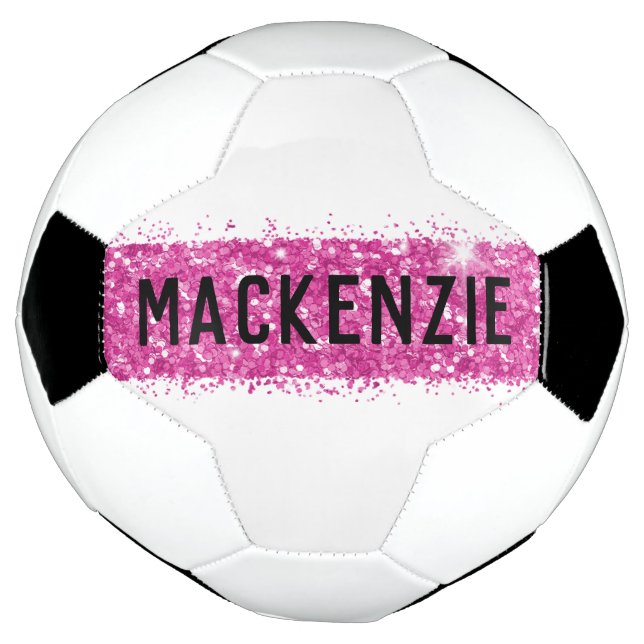 Pink Stripe Monogram Name Custom Personalized Soccer Ball (Rotated)
