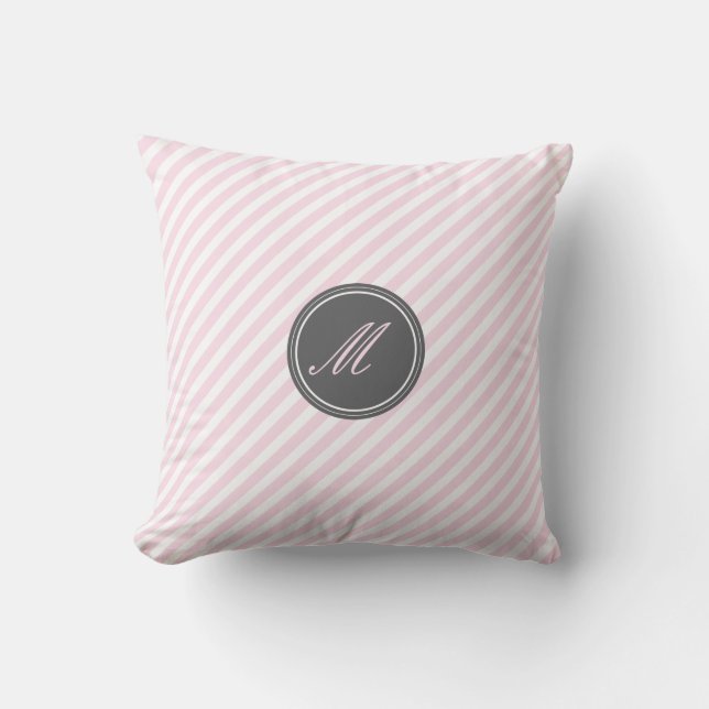 Pink Stripe Monogram Throw Pillow (Front)