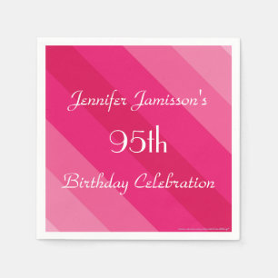 Pink Stripe, Name, 95th Birthday Party Paper Napkin