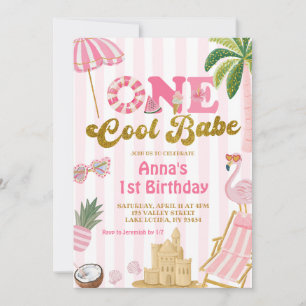 Pink Stripe One cool babe beach invitation