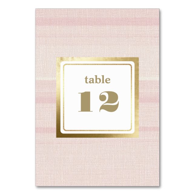 Pink Stripe Pattern Gold Wedding Table Number (Front)