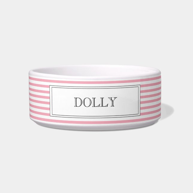 Pink Stripe | Personalized Pet Bowl (Front)