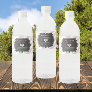 Pink Stripe Rally Fuel Pickleball Party Water Bottle Label