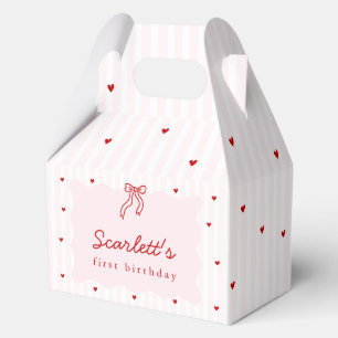 Pink Stripe Red Heart Little Sweetheart Birthday Favor Box
