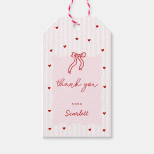 Pink Stripe Red Heart Little Sweetheart Birthday Gift Tags