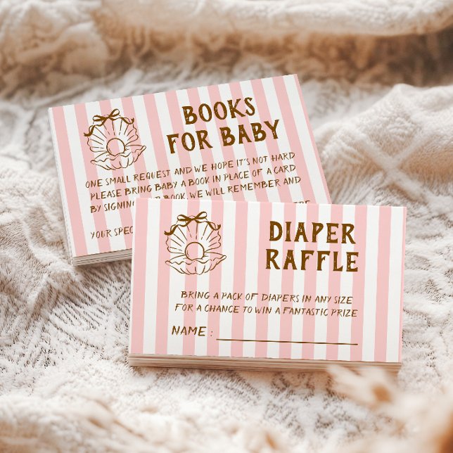 Pink Stripe Seashell Baby Shower Book Request Enclosure Card (Creator Uploaded)