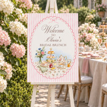Pink Stripe Tea Party Bridal Brunch Welcome Sign