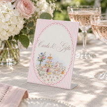 Pink Stripe Tea Party Bridal Shower Cards & Gifts