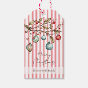 Pink Stripe Watercolor Ornaments Christmas Elegant Gift Tags