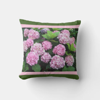 Pink Stripe with Hydrangea Garden Flower Outdoor Pillow