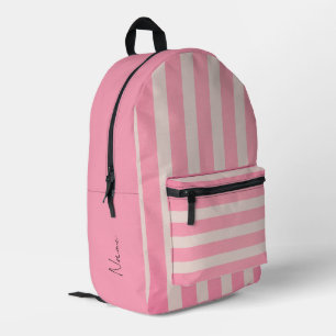 Pink Striped Backpack with Customizable Name
