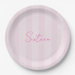 Pink Striped Birthday Party Paper Napkin Plate