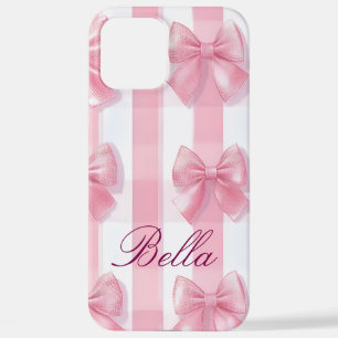 Pink Striped Bow Coquette Aesthetic Cute Girly  iPhone 12 Pro Max Case