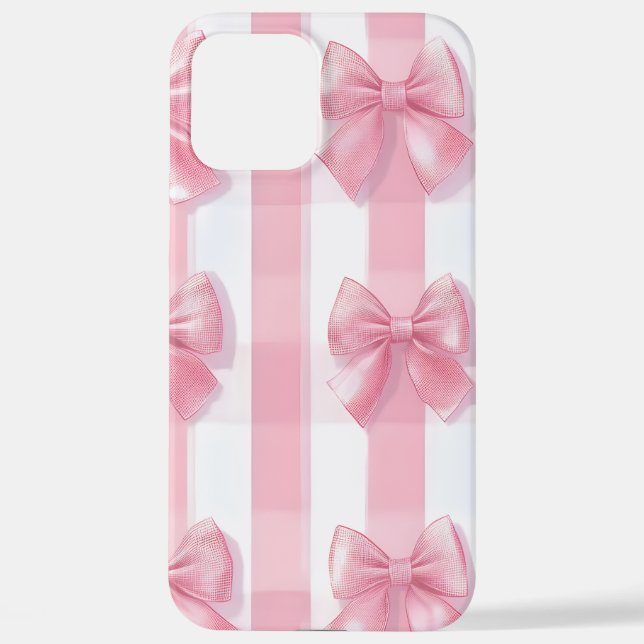 Pink Striped Bow Coquette Aesthetic Cute Girly  iPhone Case (Back)