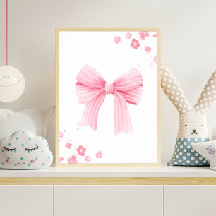 Pink Striped Bow Nursery Wall Art Baby Girl Floral