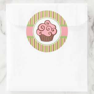 Pink Striped Cupcake Stickers