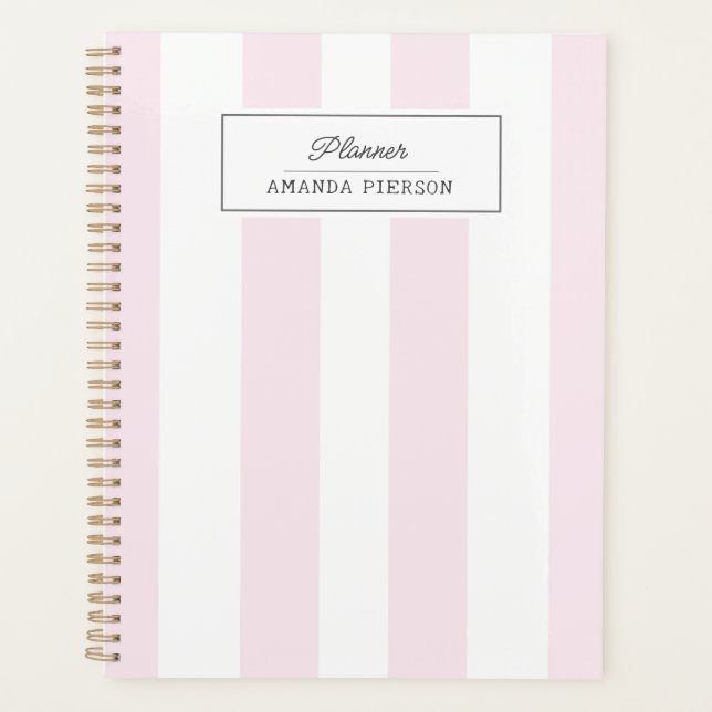Pink Striped. Cute Personalized  Planner (Front)
