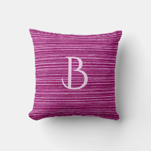 Pink Striped Fabric Texture Girly Custom Monogram Throw Pillow