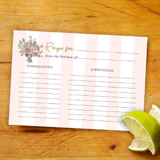 Pink Striped Floral Bridal Shower Recipe Enclosure Card