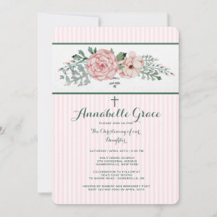 Pink Striped Floral Invitation