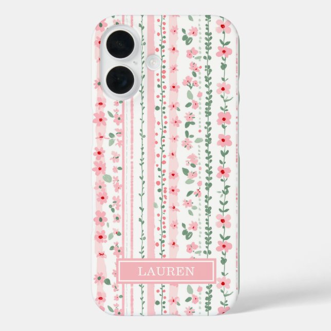 Pink Striped Floral Personalized Case-Mate iPhone Case (Back)