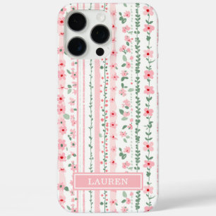 Pink Striped Floral Personalized iPhone 16 Pro Max Case
