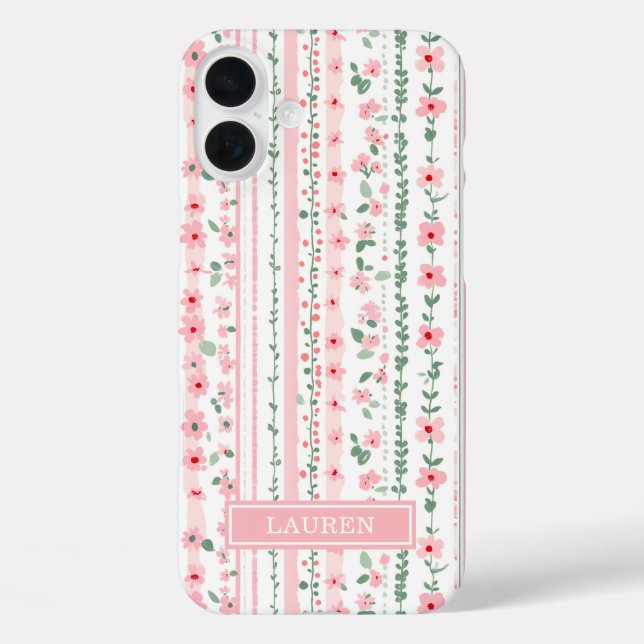 Pink Striped Floral Personalized Case-Mate iPhone Case (Back)