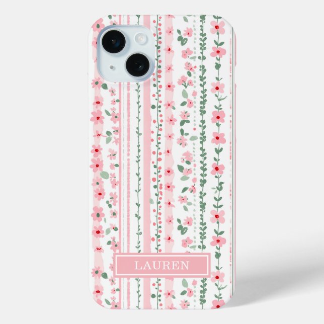 Pink Striped Floral Personalized Case-Mate iPhone Case (Back)