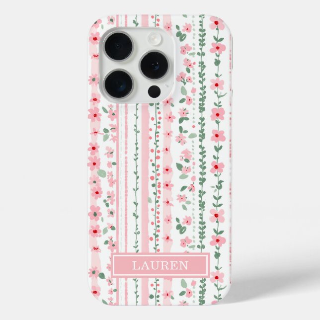 Pink Striped Floral Personalized Case-Mate iPhone Case (Back)