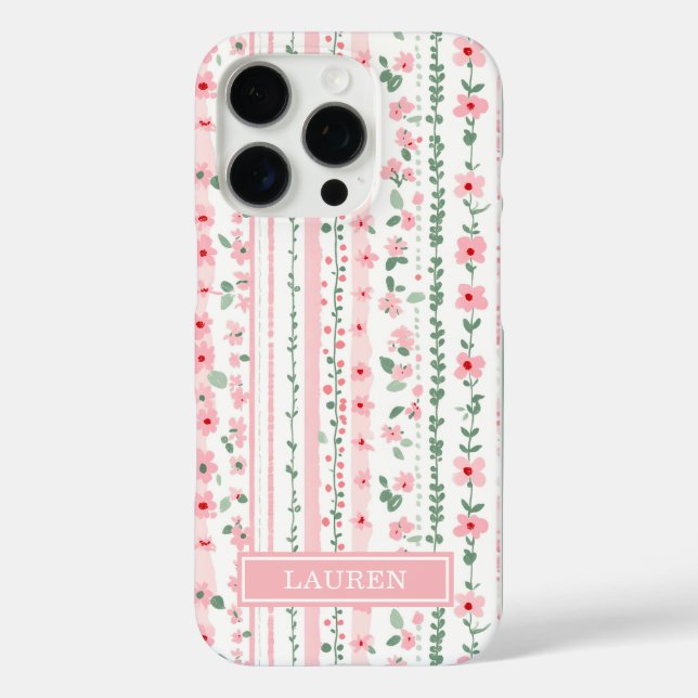 Pink Striped Floral Personalized Case-Mate iPhone Case (Back)