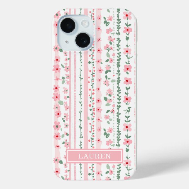 Pink Striped Floral Personalized Case-Mate iPhone Case (Back)