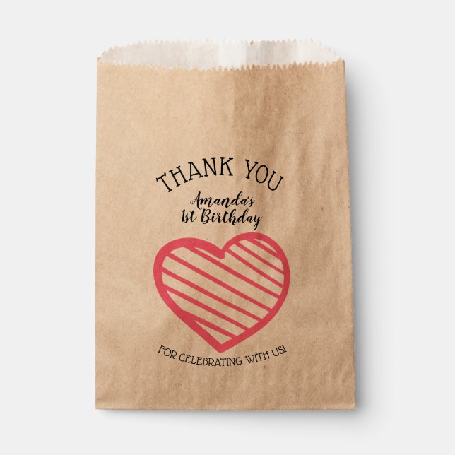 Pink Striped Heart Thank You Favour Bag (Front)