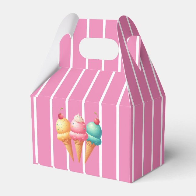 Pink striped Ice cream Favor Box (Front Side)