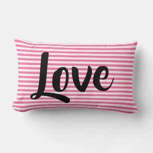 Pink Striped Love Pillow, Choose Size Lumbar Pillow