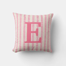Pink Striped Monogram Letter Throw Pillow