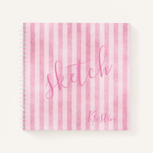 Pink Striped Monogram Name Sketchbook Notebook