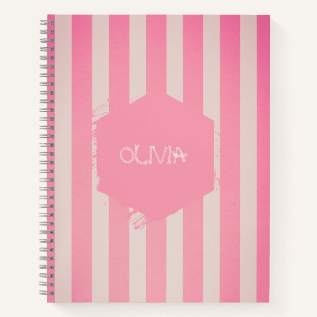 Pink Striped Notebook with Customizable Name (Front)