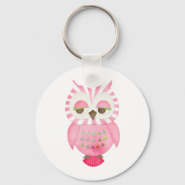 Pink Striped Owl Keychain (Front)