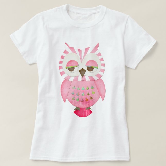 Pink Striped Owl T-Shirt (Design Front)