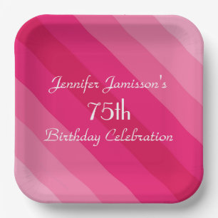 Pink Striped Paper Plates, 75th Birthday Party Paper Plate