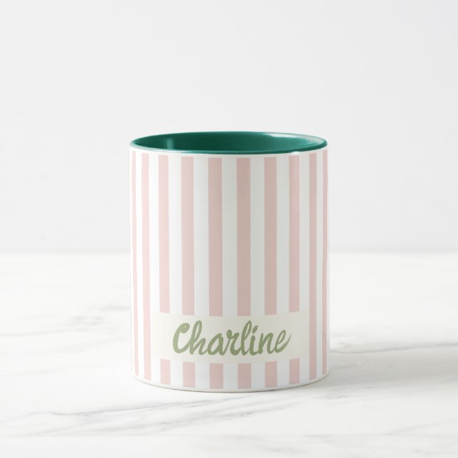 Pink Striped Pastel Retro Customized name Mug (Center)