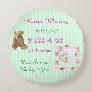 Pink Striped personalized Baby Girl  Photo Pillow